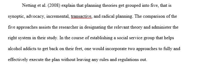 Select two of the planning theories which were discussed in Comparative Approaches to Program Planning