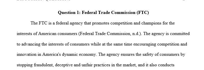 What is the role and function of the FTC(Federal Trade Commission)