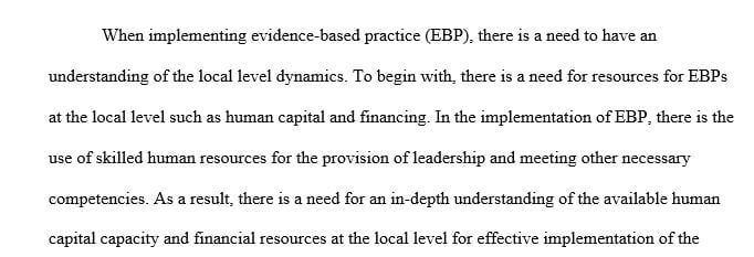 Why is understanding the health care system at the local level important to consider when planning an EBP implementation