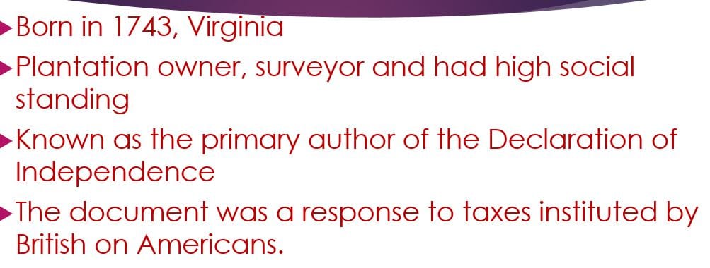Writing one slide of presentation about Thomas Jefferson in social.