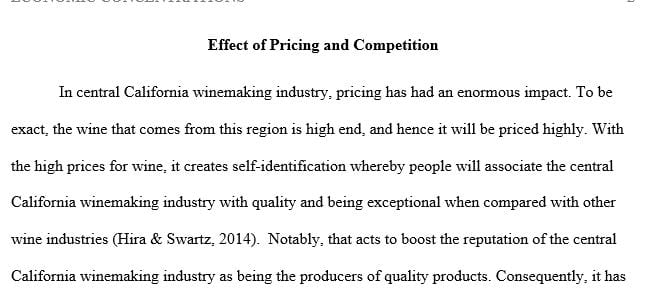 Analyze how the economic concentration in the area you chose was influenced by competition and pricing.
