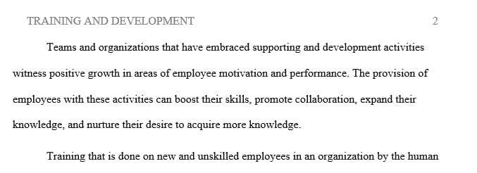 Assess the benefits of two types of development activities that would affect employee performance within a management training program.