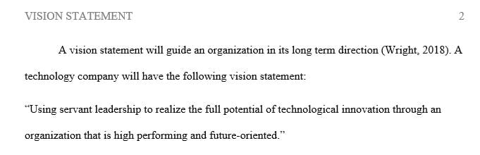 Develop a vision statement for any organization of your choice