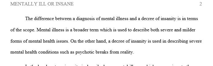 How does a decree of insanity differ from a diagnosis of mentally ill