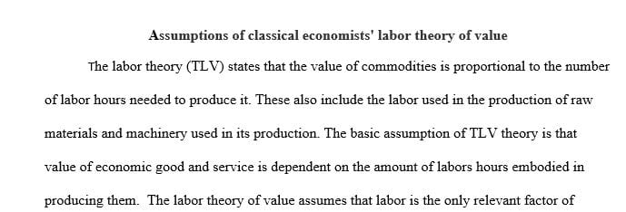 Outline the assumptions behind the classical economists’ labor theory of value.