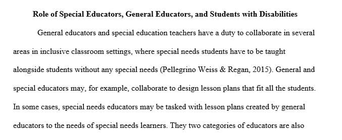 Roles of special education teachers general education teachers and students with disabilities in the inclusive setting