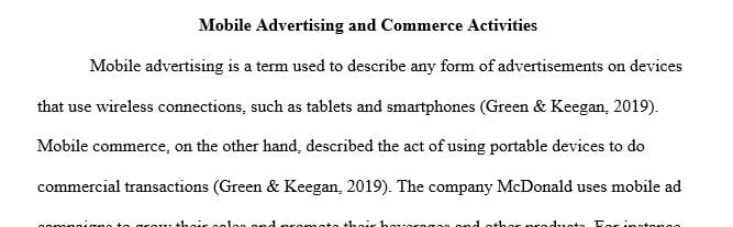 Summarize current mobile advertising and mobile commerce activities being used by your contract company.
