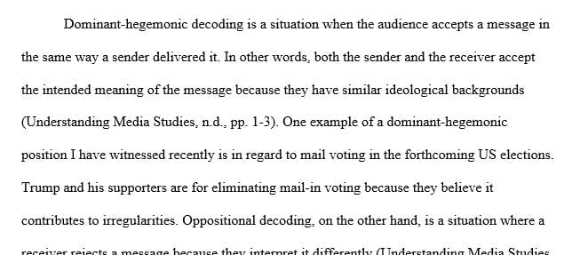 What is an example of a dominant-hegemonic decoding you had to a media text
