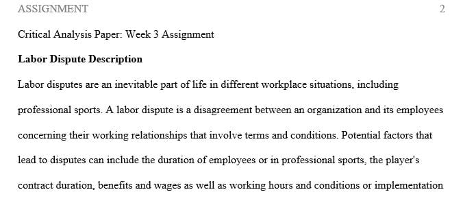 Describe a labor dispute in a professional sports league between the professional league