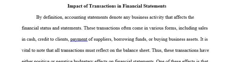 Explain the impact of accounting transactions in financial statements.
