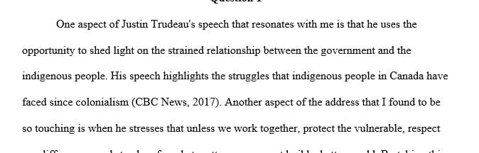 Identify something from Trudeau's speech that resonates with you in relation to indigenous governance