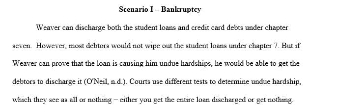 If Weaver qualified for Chapter 7 which debts would be discharged