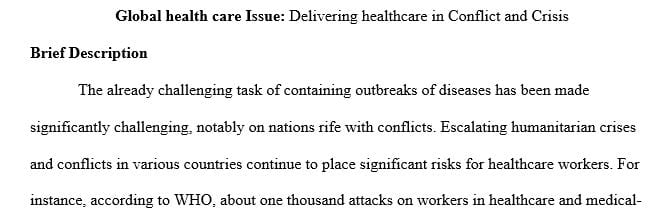 Select a global health issue affecting the international health community.