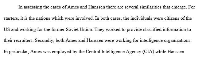 What are some of the similarities and differences of the Ames and Hanssen counterintelligence cases