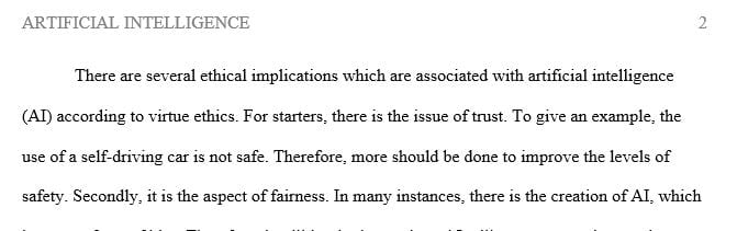 What are the ethical implications of artificial intelligence according to virtue ethics