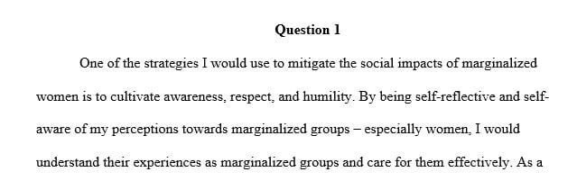 What are three actions you can take to mitigate social impacts to marginalized women