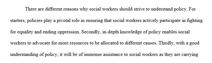 Why is it important for social workers to understand policy