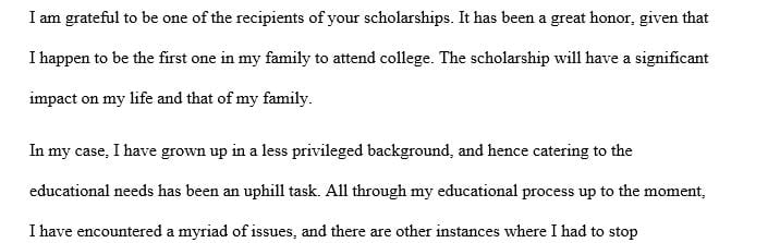 Write a thank you letter for receiving a scholarship.  