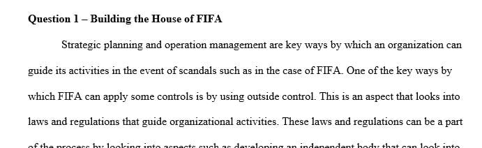 Discuss how FIFA should manage and control their sport after the recent scandals