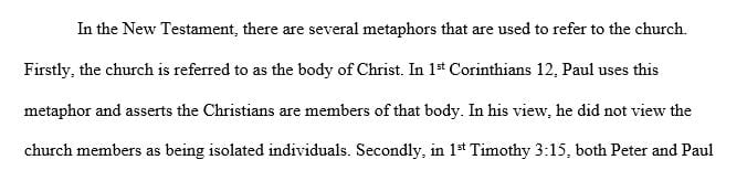 Identify at least 2 of these New Testament biblical metaphors for the Church and discuss how they help you better understand some important realities