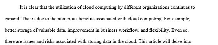 Identify the issues and risks that pose concern to organizations storing data in the cloud