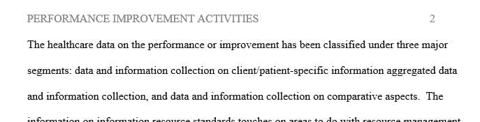 Performance improvement activities are information intensive, organizations must provide the proper resources