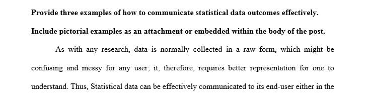 Provide 3 examples of how to effectively communicate statistical data outcomes.