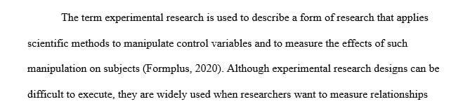 Provide examples of 5 experimental and non experimental research design
