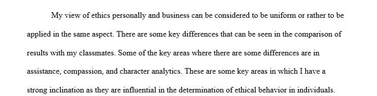 What are your initial thoughts on how your individual results compare to have you view ethics personally