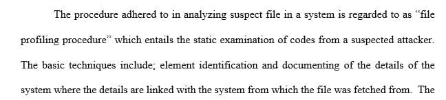 What steps or techniques would you include in order to complete the initial analysis of a suspect file on a system
