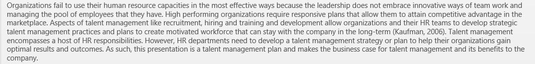 Why the organization needs a talent management plan