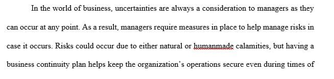 Write a 3-4 page APA formatted paper comparing your organization’s disaster recovery and business continuity plans with the best practices