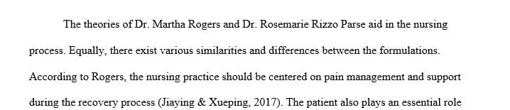 Compare and contrast the theories of Dr. Marth Rogers and Dr. Rosemarie Rizzo Parse’s theories.