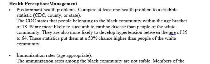 Select a community of interest in your region. Perform a physical assessment of the community.