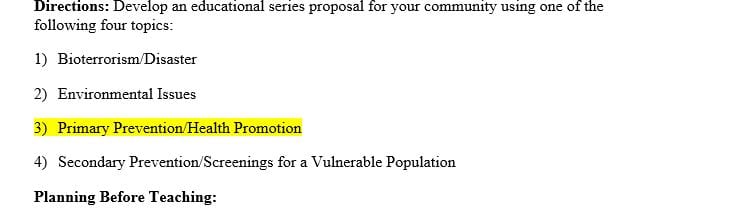 Select one of the following as the focus for the teaching plan