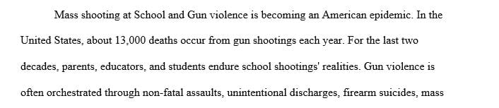 The topic should be based on gun shooting in schools.  