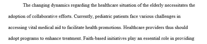 What faith base initiatives could you take as a health care provider to assist and support
