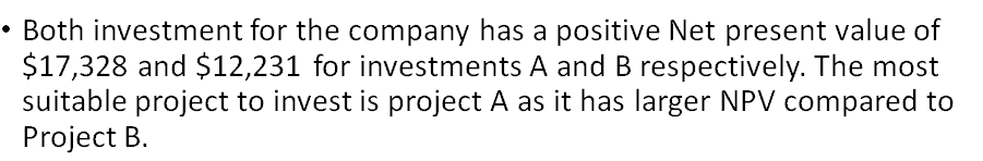 Compute the net present value of each project