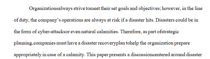 Provide an example of a Disaster Recovery