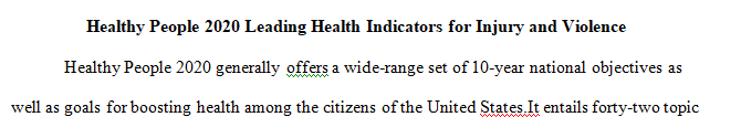 Review the Healthy People 2020 Leading Health Indicators for INJURY and VIOLENCE 