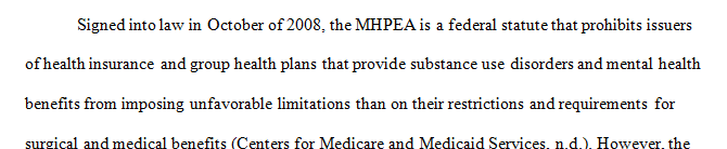 Select a state or federal mental health policy.