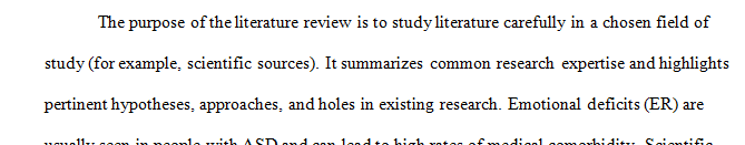 The purpose of the literature review is to examine closely the literature in a chosen area of study.