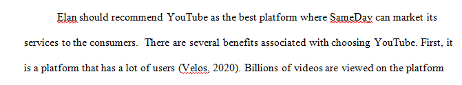 Which of the major social media platforms should Elan recommend in her initial report to Same Day