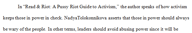 Write at least 200 words that connect Nadya Tolokonnikova's ideas and stories