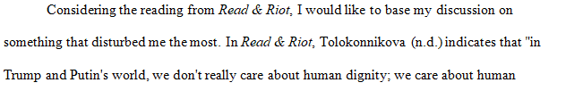 Write at least 200 words that connect Nadya Tolokonnikova's ideas