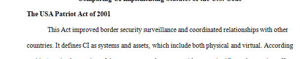 Compare and contrast the following Critical Infrastructure (CI) implementing statutes of the U.S. Code (USC) with regard to CI identification