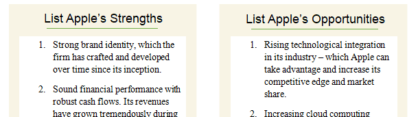 Create the Weaknesses and Threats portion of the SWOT in the chart template