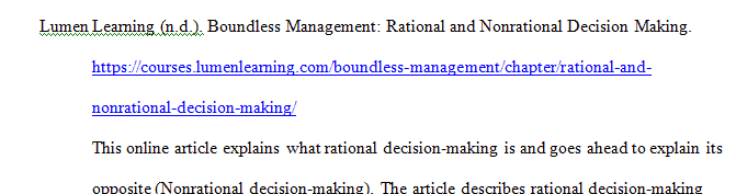 Explain the Rational Decision making and its application to organization performance.