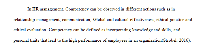 Identify 3 to5 examples of the HR competencies-in-action by HR professionals