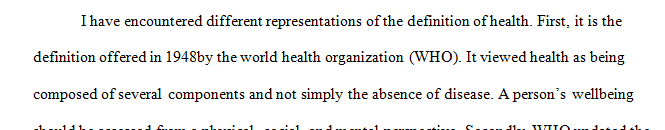 What representations of the varying definitions of health have you encountered